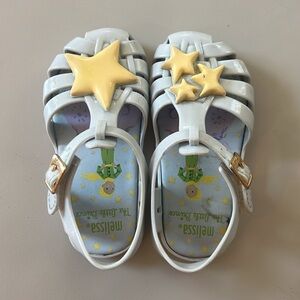 Mini Melissa White Jelly Sandals with Yellow Star Accents